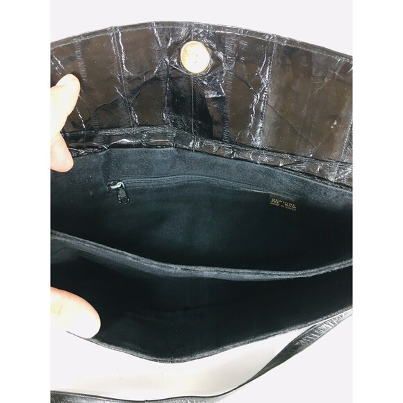 Vintage 70s Black Eel Skin Shoulder Envelope Clutch Bag Handbag Purse - Picture 6 of 6